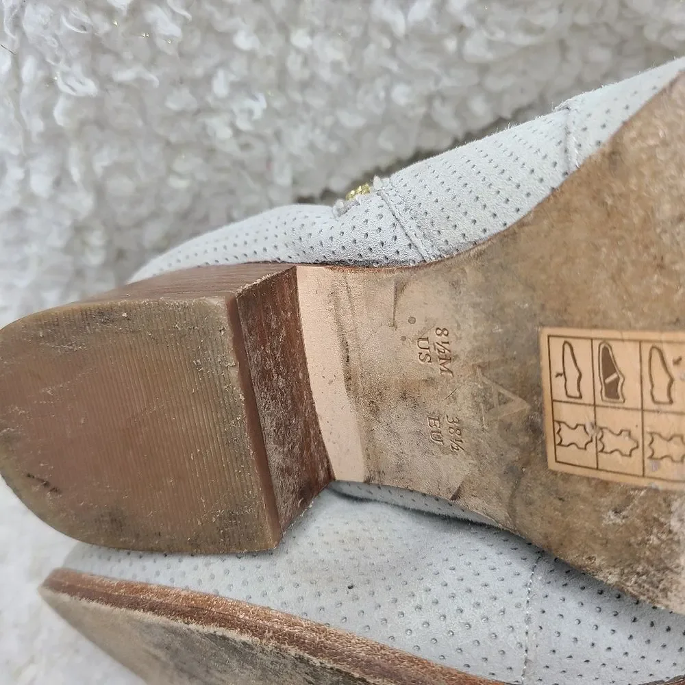 Anthropologie Taupe Perforated Suede‎ Ankle Boots sz 8.5